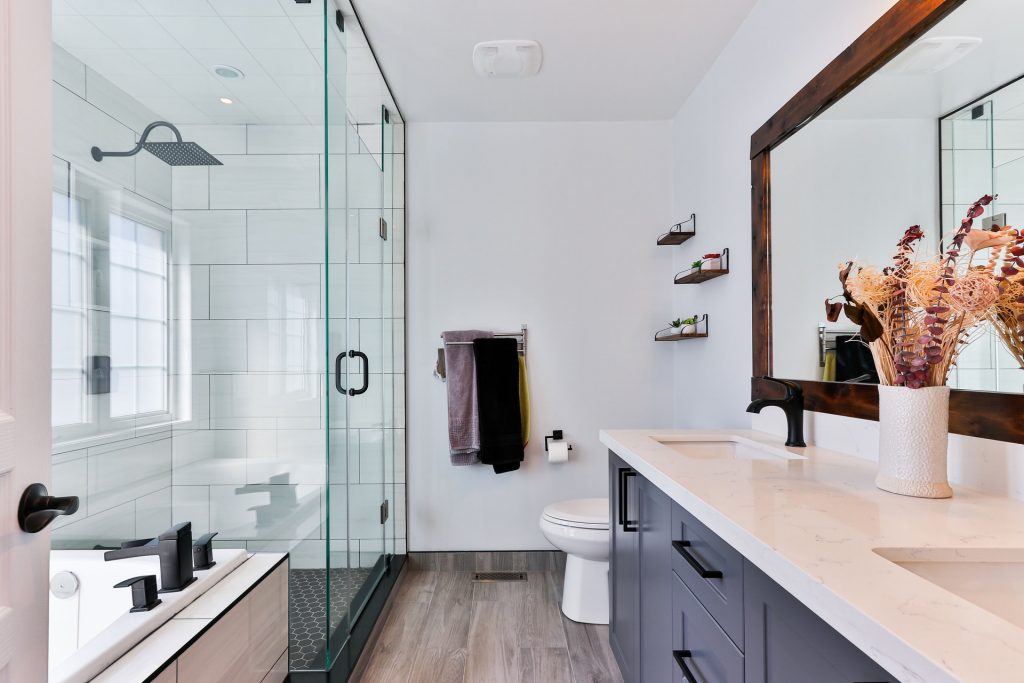 A Shower With A Glass Door